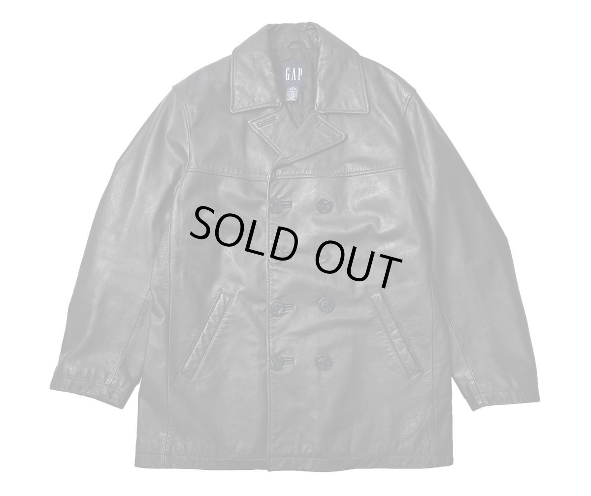 画像1: 00s Used Gap Leather Pea Coat (1)