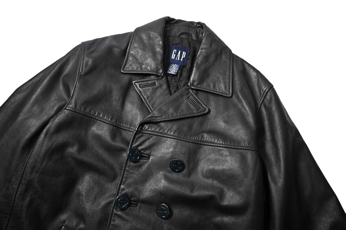 画像3: 00s Used Gap Leather Pea Coat (3)