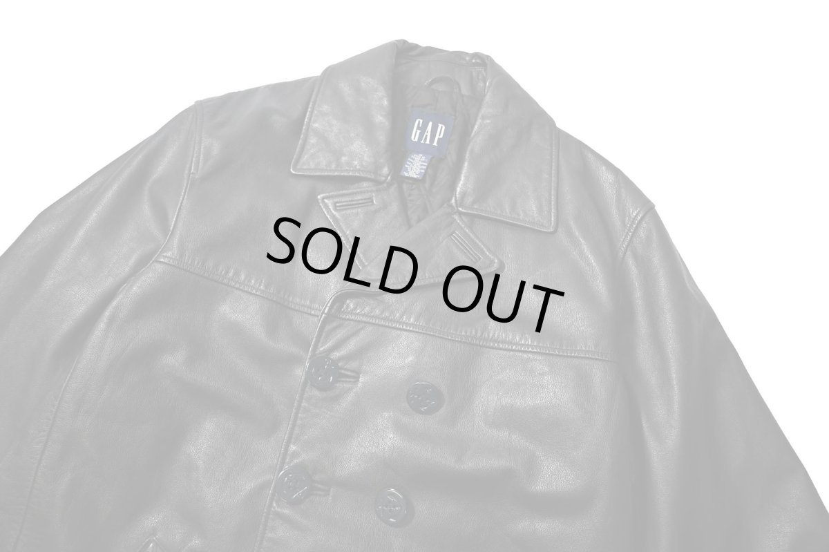 画像3: 00s Used Gap Leather Pea Coat (3)
