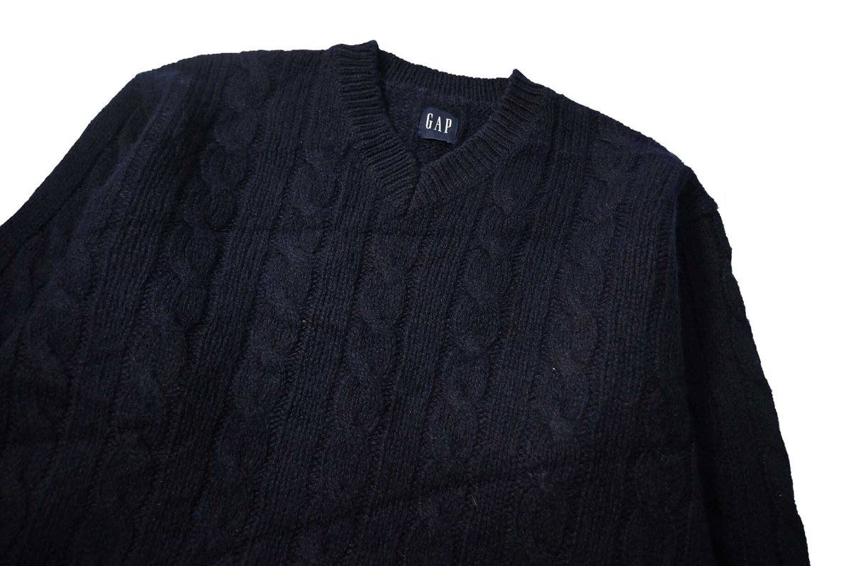 画像2: Used Gap V-Neck Wool Knit Sweater Navy (2)