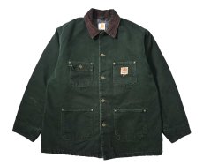 画像1: 04' Used Carhartt Blanket Lined Michigan Chore Coat Spruce made in USA (1)