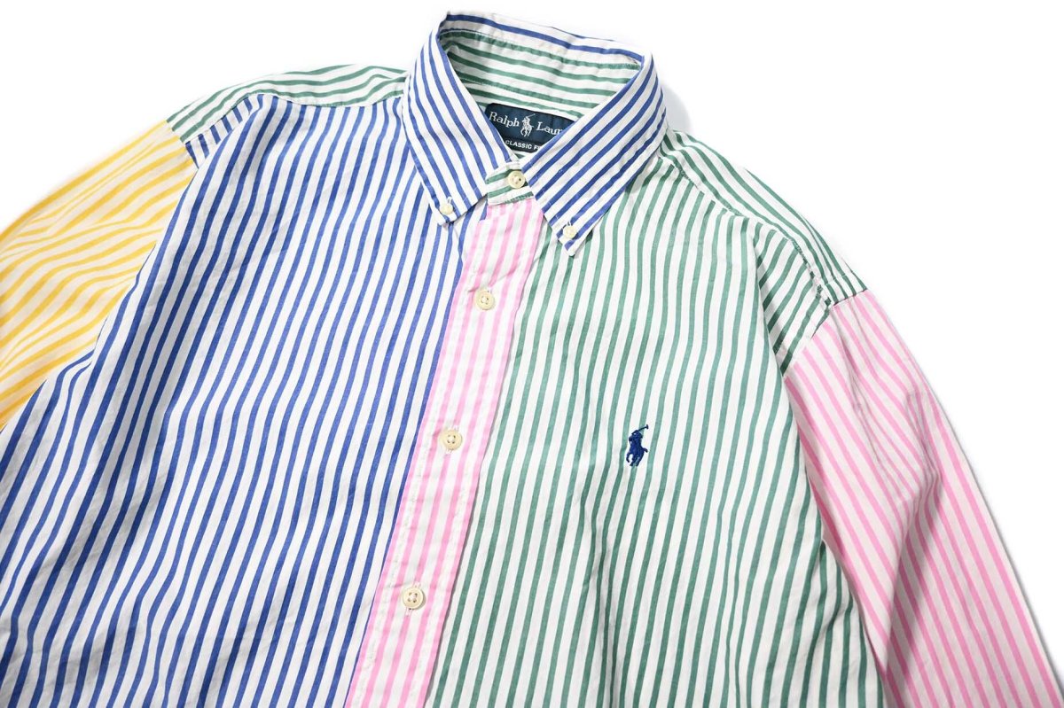 画像2: 90s Used Ralph Lauren Crazy Pattern Stripe B/D Shirt "Classic Fit" (2)