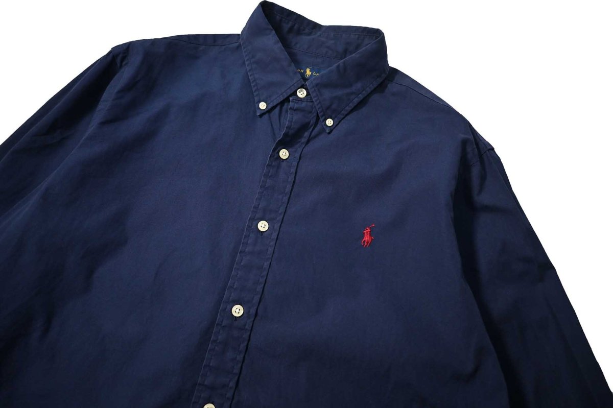 画像2: Used Ralph Lauren B/D Broad Shirt Navy (2)