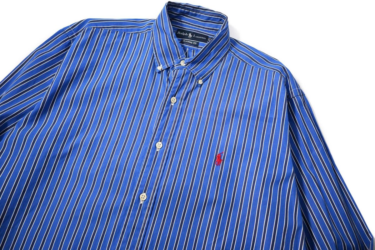 画像2: 90s Used Ralph Lauren Stripe B/D Shirt "Classic Fit" (2)
