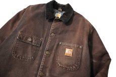 画像3: 10' Used Carhartt Blanket Lined Michigan Chore Coat Dark Brown (3)