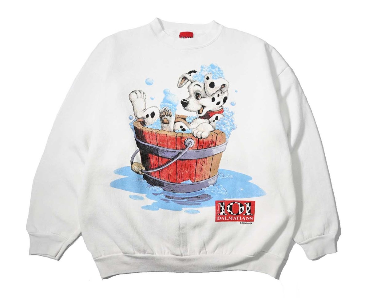画像1: 90s Used Disney 101Dalmatians Print Sweat Shirt White (1)