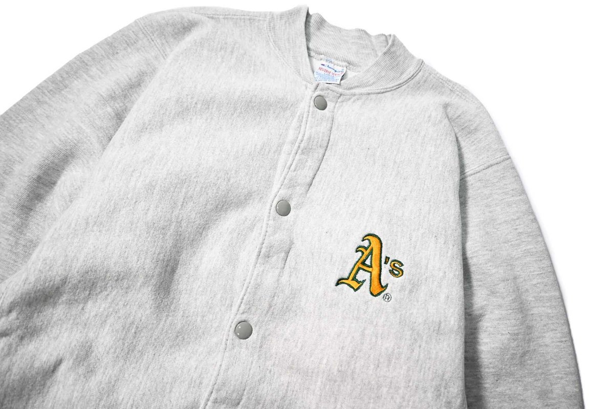 画像2: 90s Used Champion Reverse Weave Snap Cardigan "Oakland Athletics" made in USA (2)