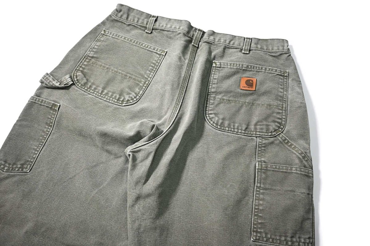 画像4: 16' Used Carhartt Duck Carpenter Pants Moss カーハート (4)