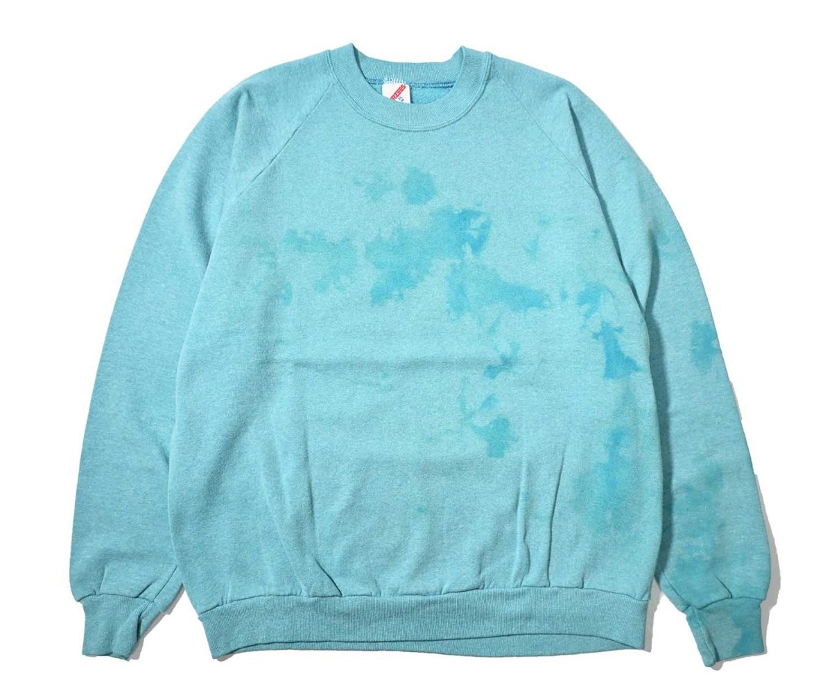 画像1: 80-90s Used Jerzees Raglan Sleeve Blank Sweat Shirt Turquoise made in USA (1)