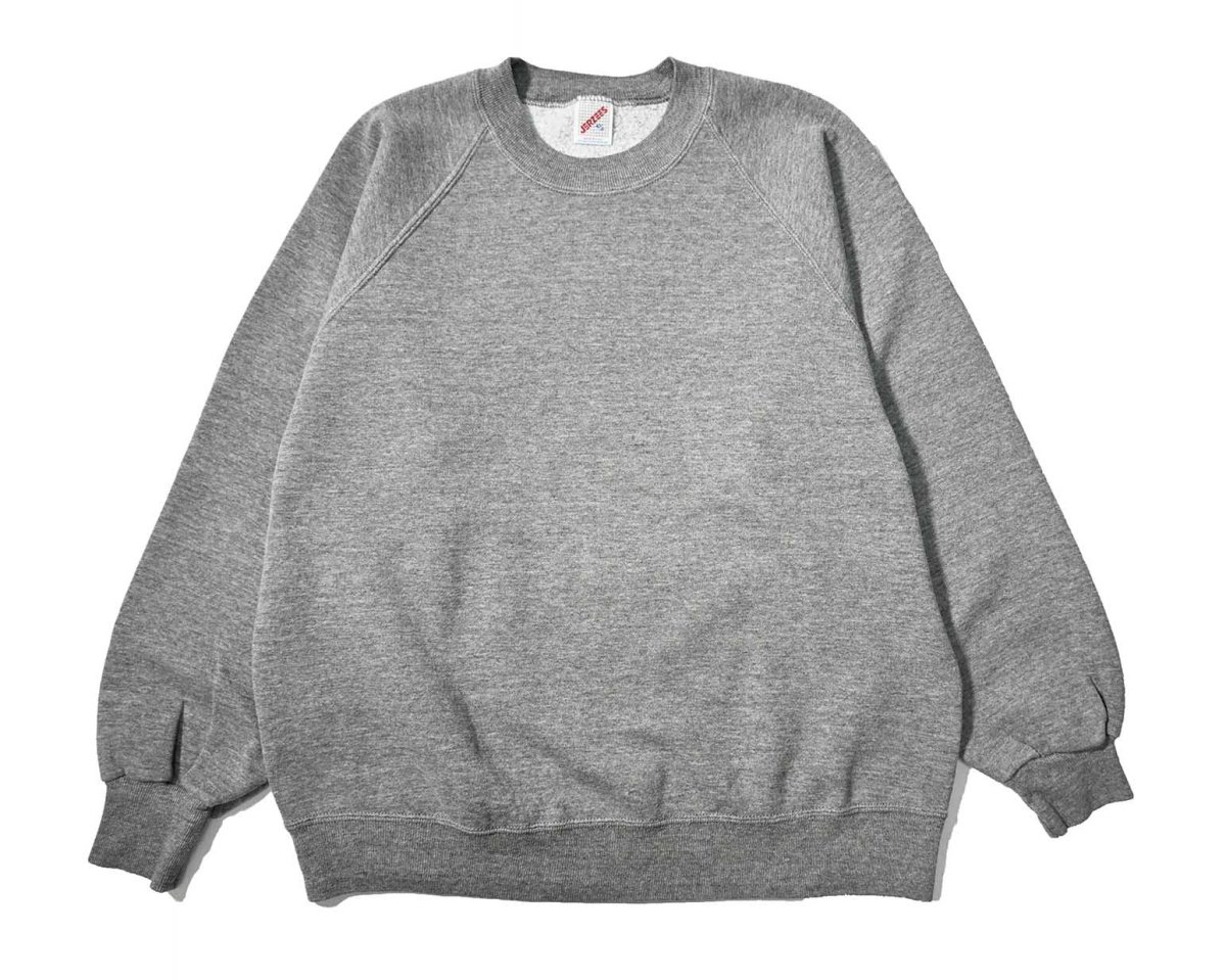 画像1: 80-90s Used Jerzees Raglan Sleeve Blank Sweat Shirt Grey made in USA (1)