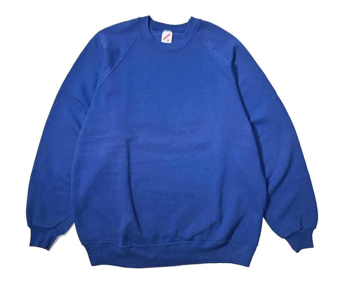 画像1: 80-90s Used Jerzees Raglan Sleeve Blank Sweat Shirt Blue made in USA (1)