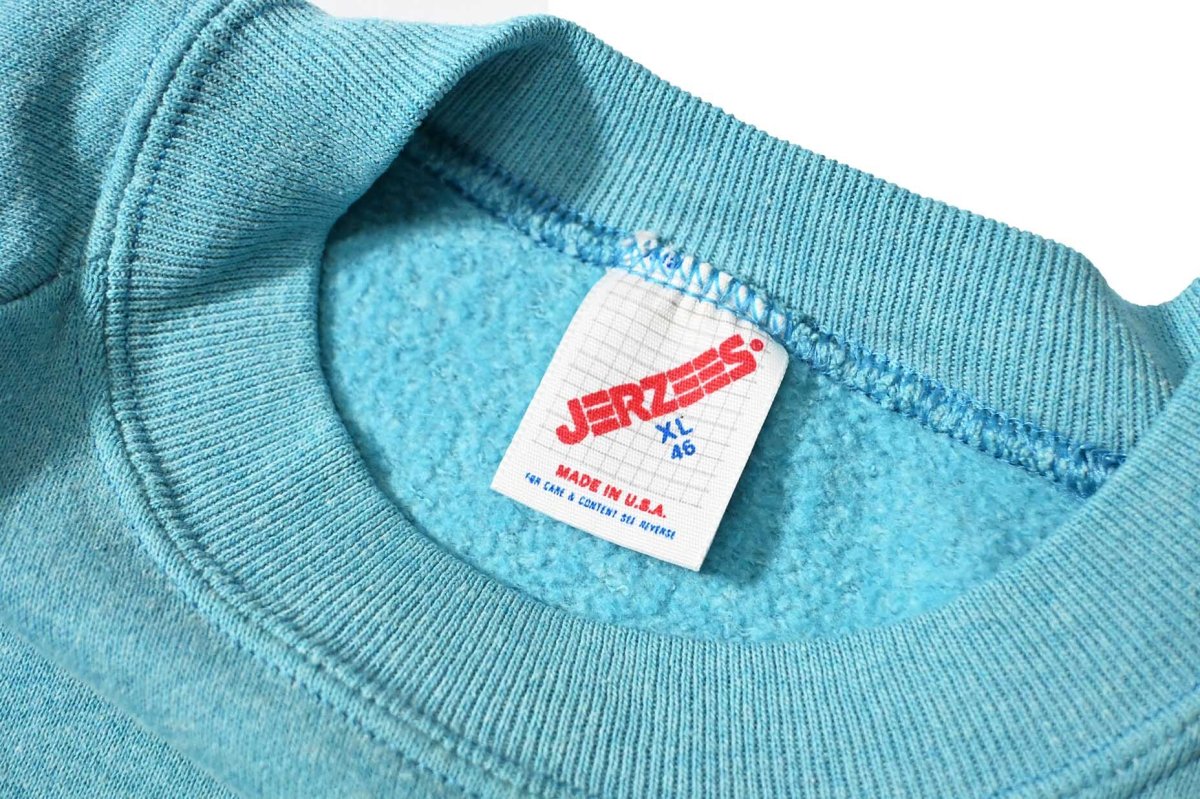 画像4: 80-90s Used Jerzees Raglan Sleeve Blank Sweat Shirt Turquoise made in USA (4)