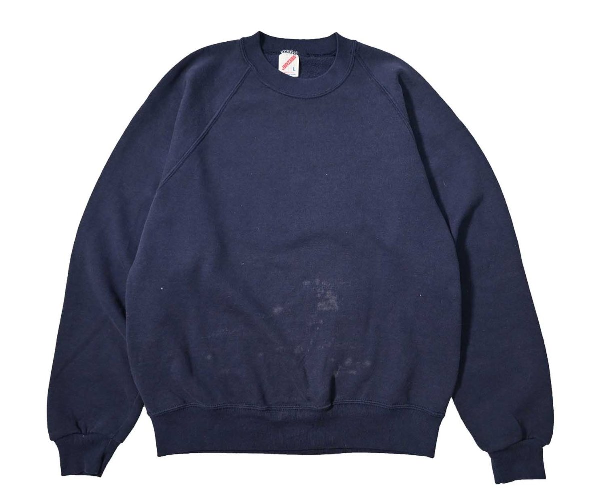 画像1: 80-90s Used Jerzees Raglan Sleeve Blank Sweat Shirt Navy made in USA (1)