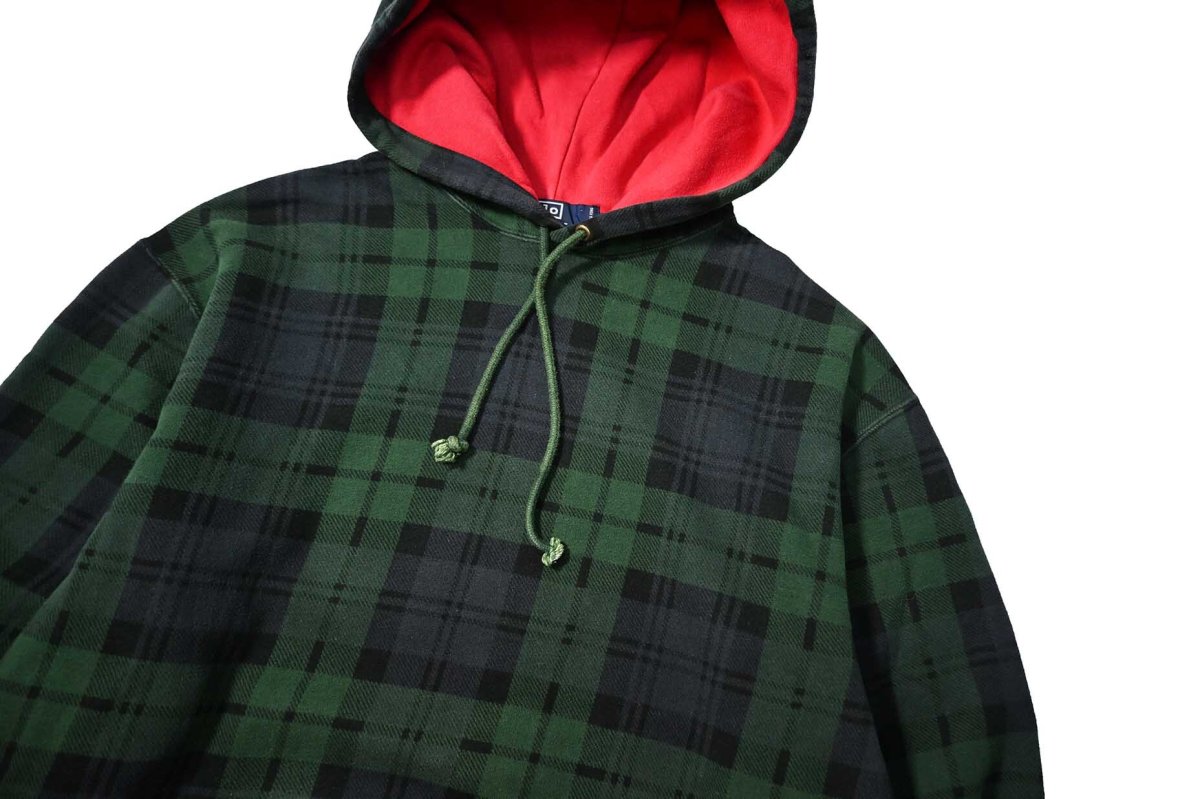 画像2: 90-00s Used Polo Ralph Lauren Sweat Hoodie Black Watch ラルフローレン (2)