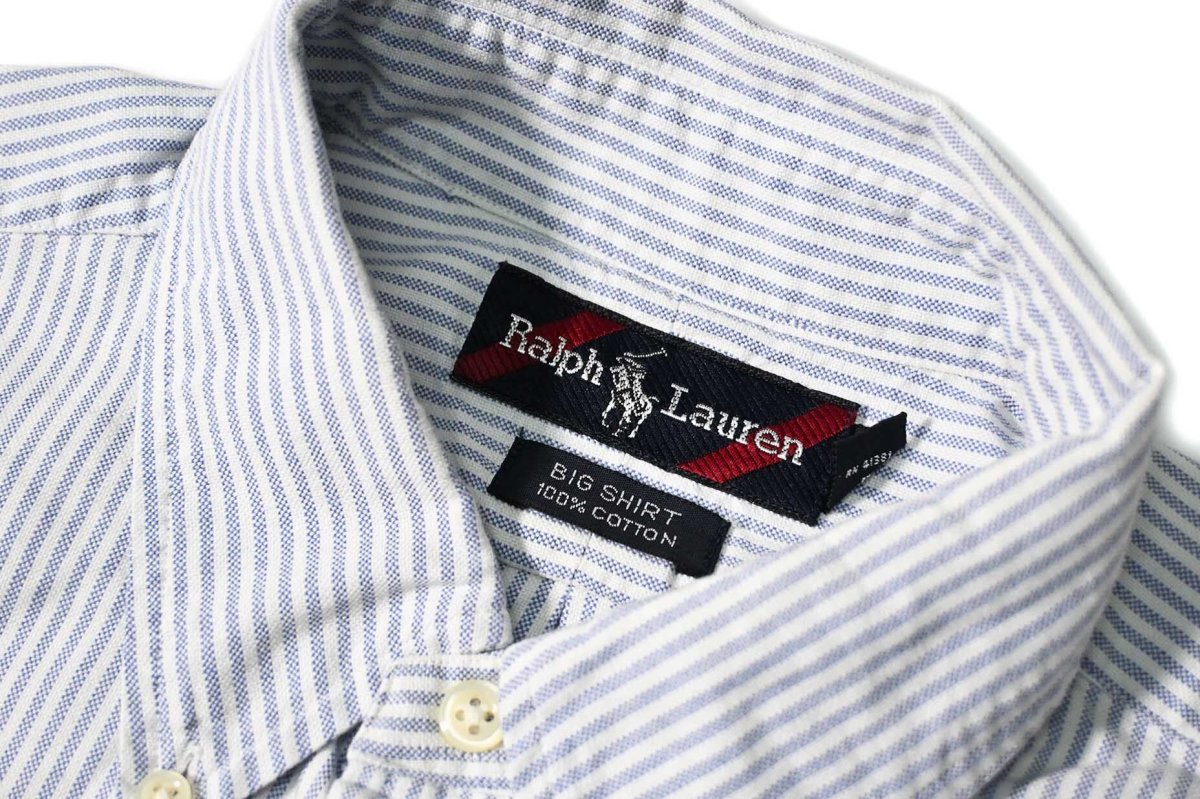 画像4: 90s Used Ralph Lauren Oxford Stripe B/D Shirt "Big Shirt" (4)