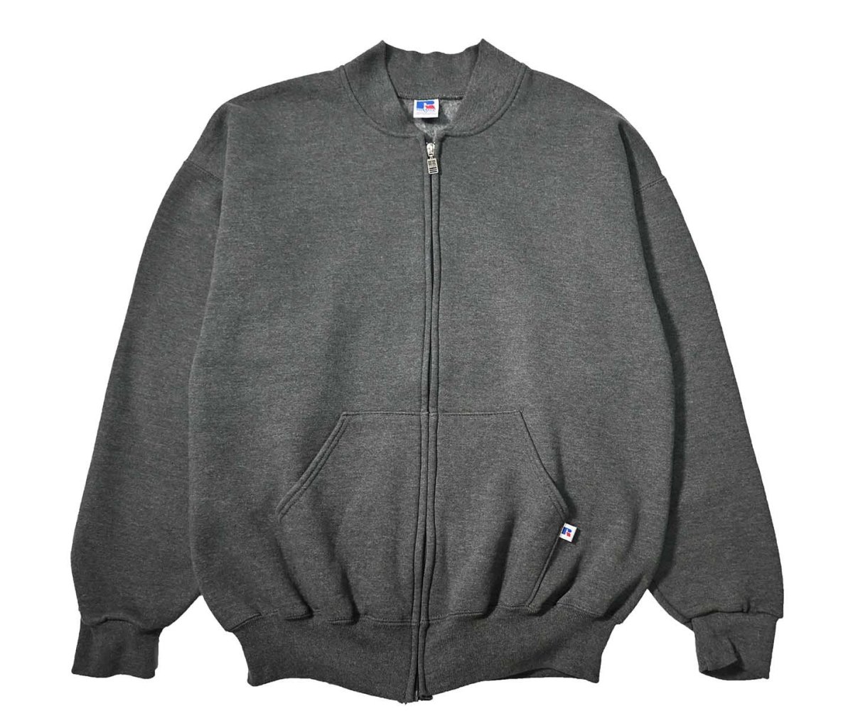 画像1: 90s Used Russell Athletic Blank Zip Sweat Shirt Charcoal made in USA (1)