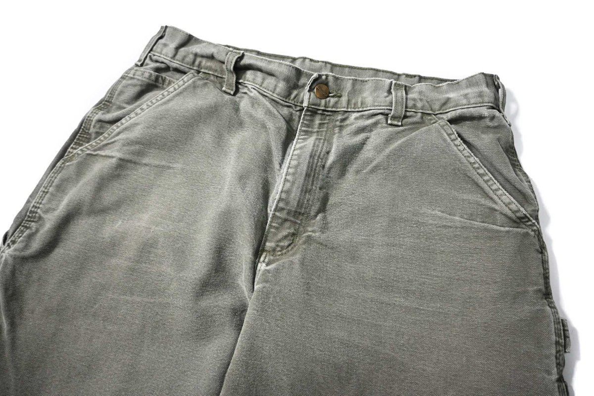 画像2: 19' Used Carhartt Duck Carpenter Pants Moss カーハート (2)
