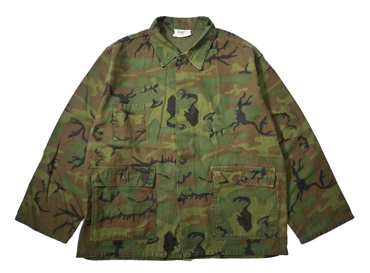画像1: 60-70s Used KAMO Civilian Leaf Camo Cotton Hunting Jacket made in USA (1)