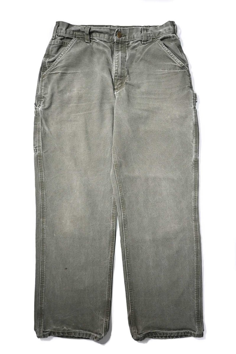 画像1: 19' Used Carhartt Duck Carpenter Pants Moss カーハート (1)
