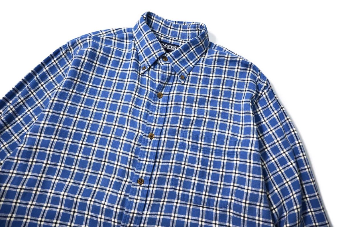 画像2: 90s Used Lands' End Plaid B/D Flannel Shirt (2)