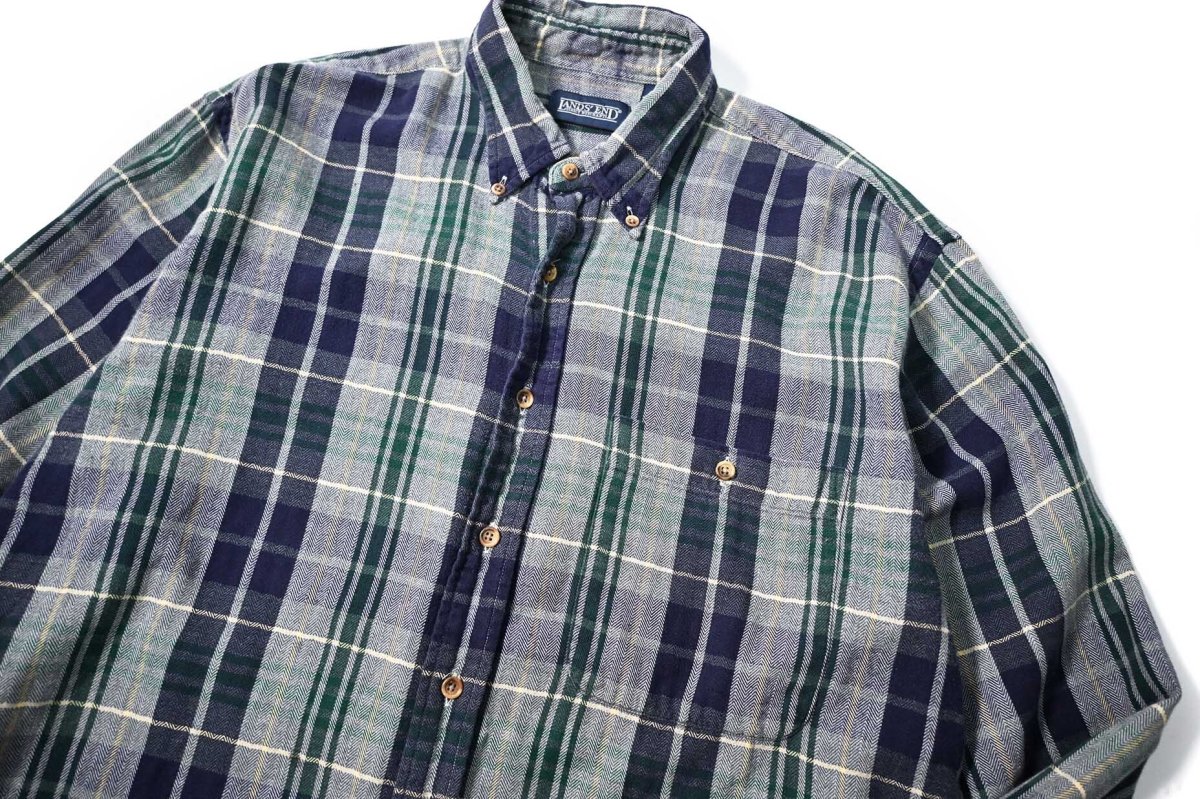 画像2: 90s Used Lands' End Plaid B/D Flannel Shirt (2)