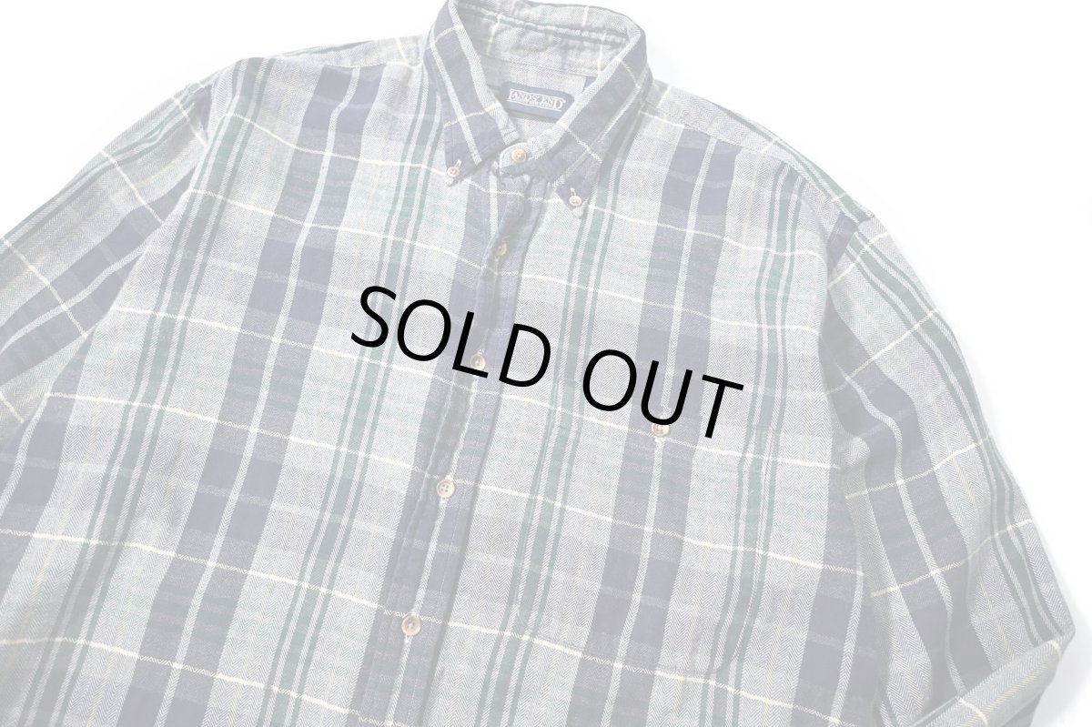 画像2: 90s Used Lands' End Plaid B/D Flannel Shirt (2)