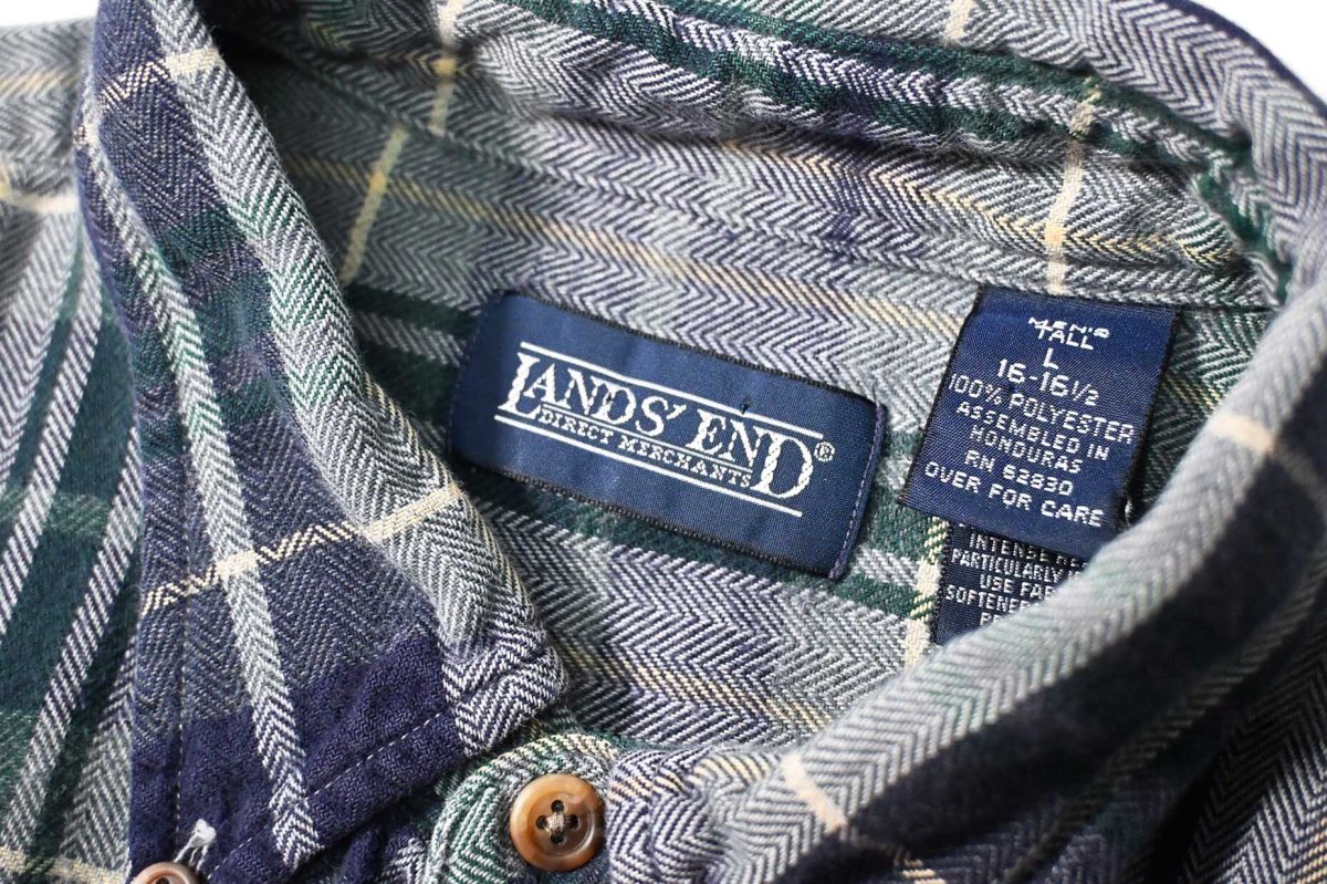 画像4: 90s Used Lands' End Plaid B/D Flannel Shirt (4)