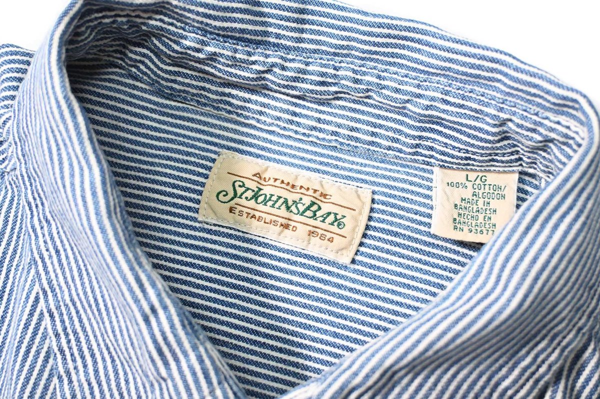 画像4: 90s Used St John's Bay Hickory Stripe B/D Shirt (4)