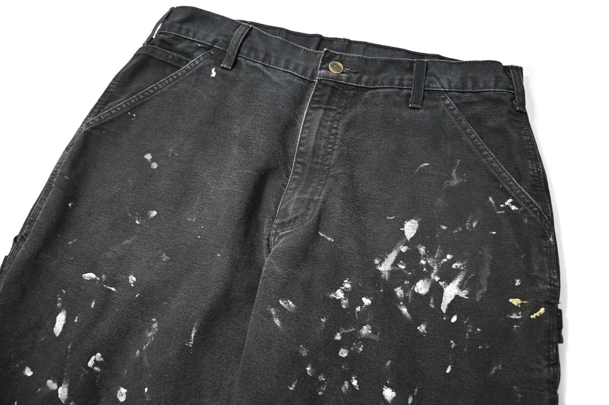 画像2: 22' Used Carhartt Painted Duck Carpenter Pants Black カーハート (2)