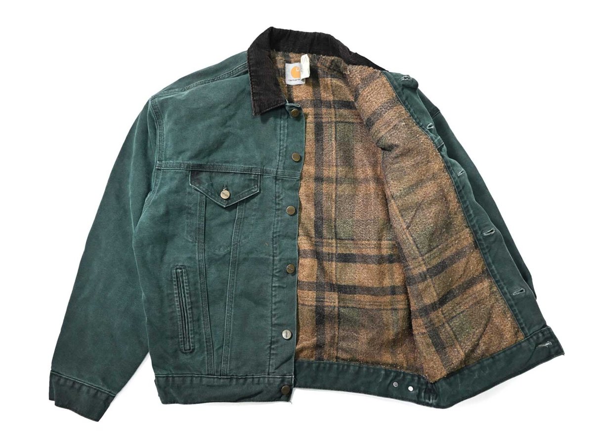 画像5: 99' Used Carhartt Blanket Lined Trucker Jacket Hunter Green made in USA (5)