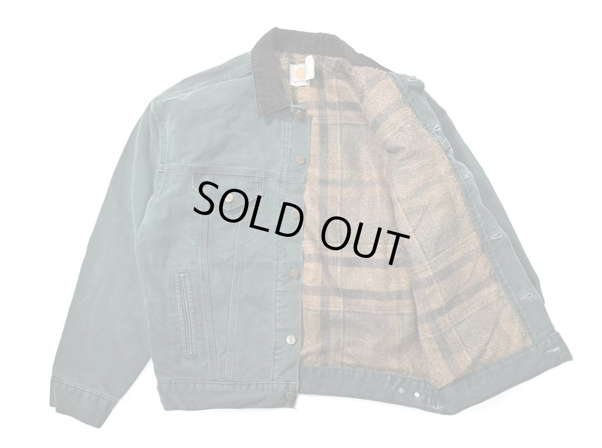 画像5: 99' Used Carhartt Blanket Lined Trucker Jacket Hunter Green made in USA (5)