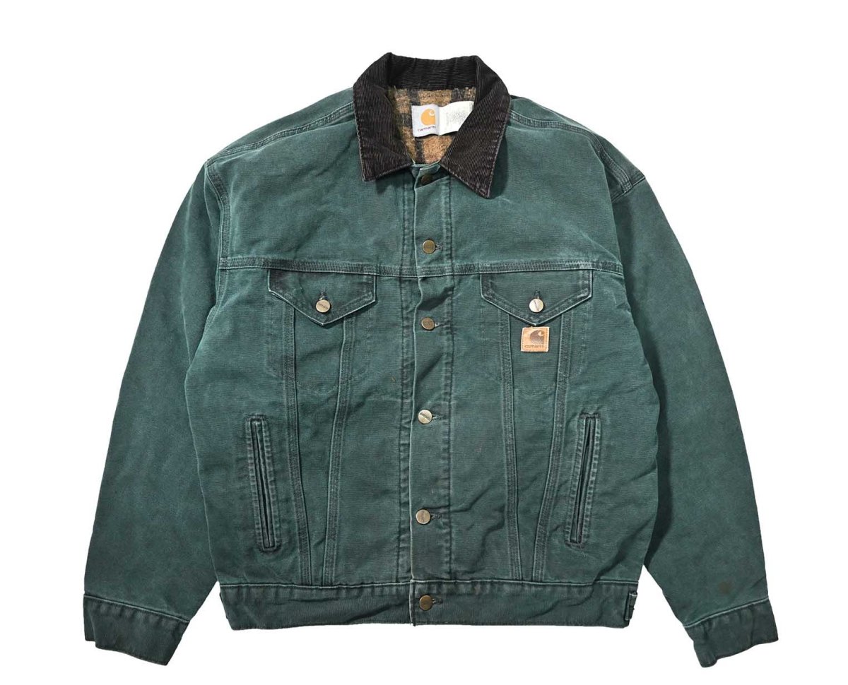 画像1: 99' Used Carhartt Blanket Lined Trucker Jacket Hunter Green made in USA (1)