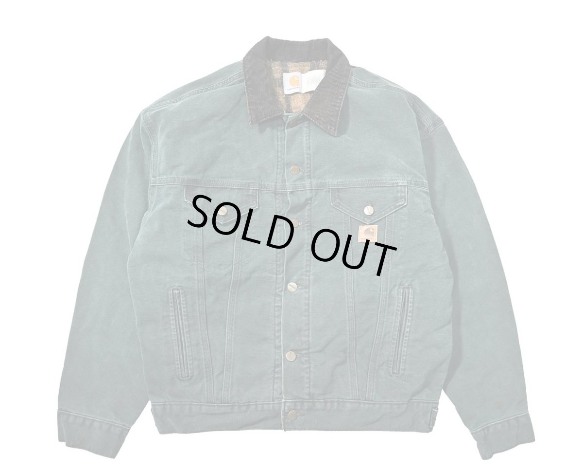 画像1: 99' Used Carhartt Blanket Lined Trucker Jacket Hunter Green made in USA (1)