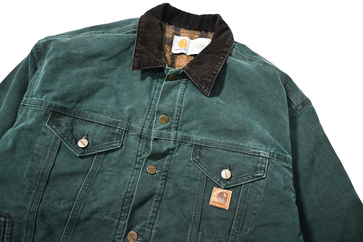 画像3: 99' Used Carhartt Blanket Lined Trucker Jacket Hunter Green made in USA (3)