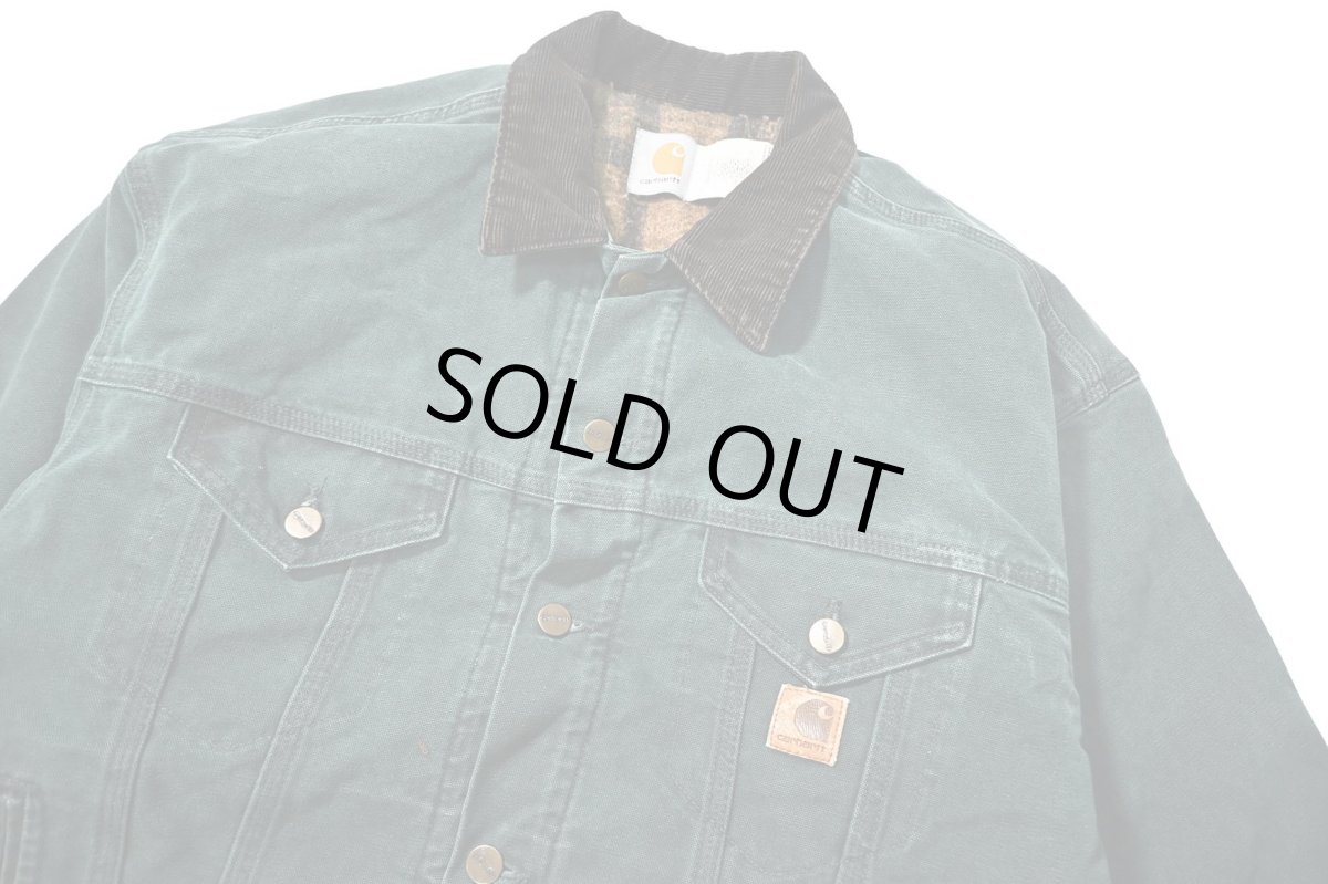 画像3: 99' Used Carhartt Blanket Lined Trucker Jacket Hunter Green made in USA (3)