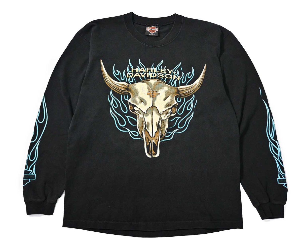 画像1: 90s Used Harley-Davidson L/S Print Tee made in USA (1)