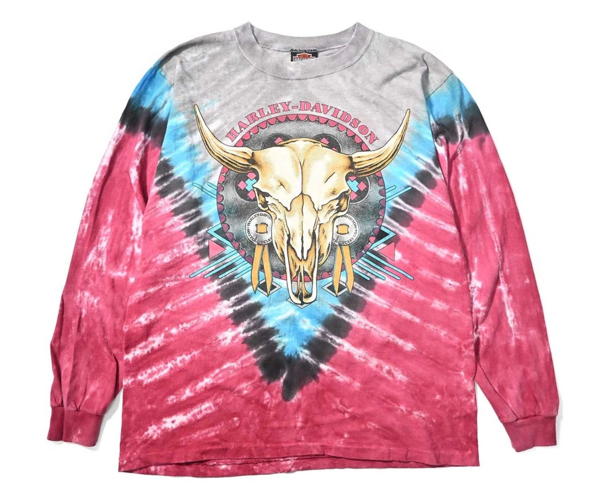 画像1: 90-00s Used Harley-Davidson L/S Print Tee made in USA (1)