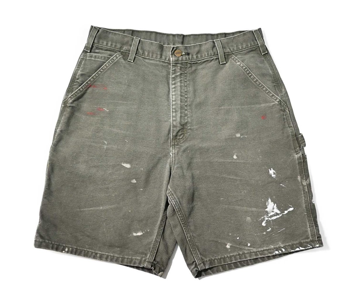 画像1: 00s Used Carhartt Duck Work Short Moss (1)