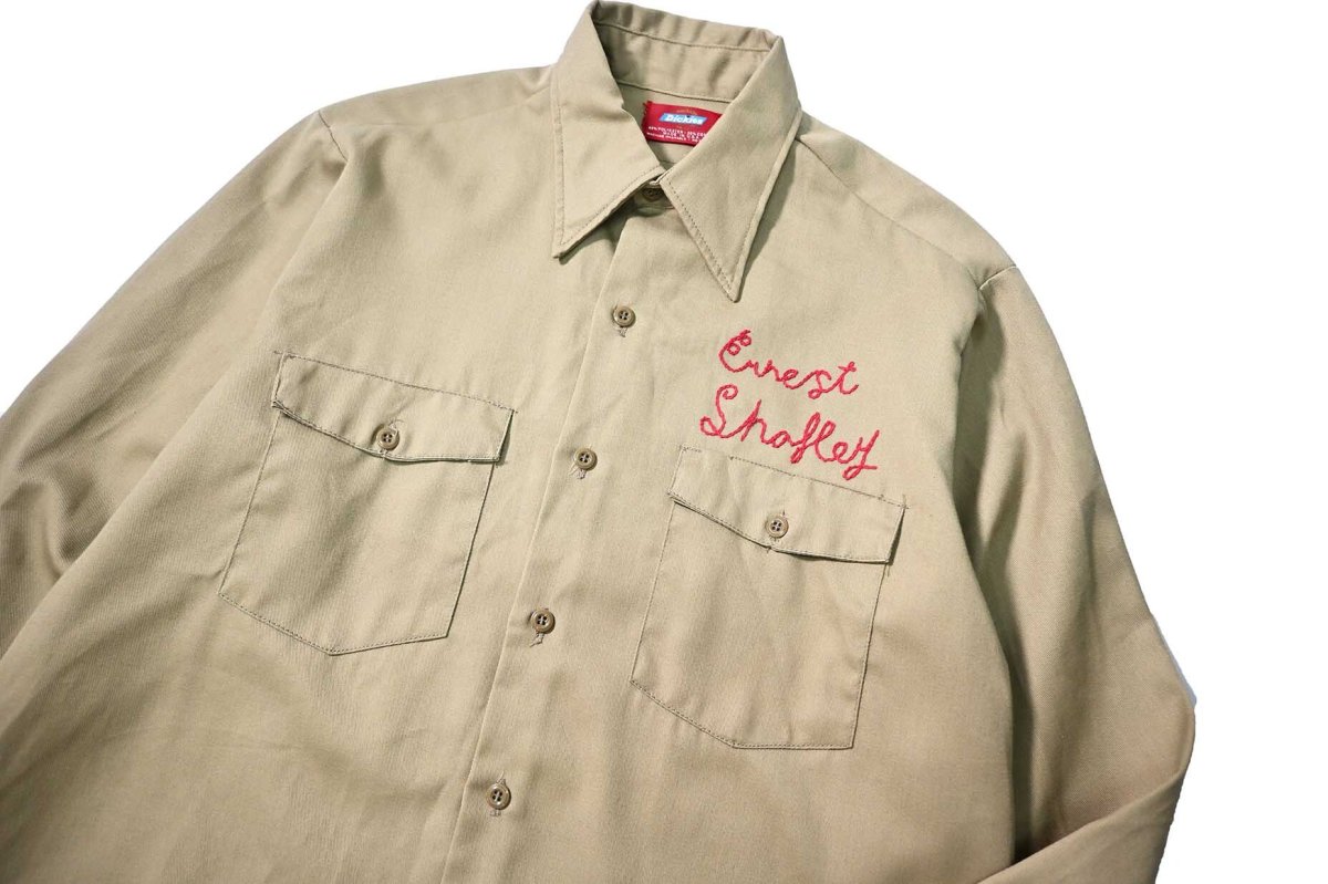 画像2: 70s Used Dickies Embroidered Work Shirt made in USA (2)