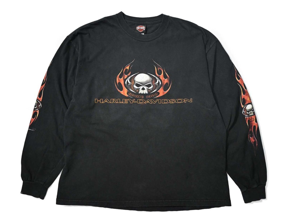 画像1: 00s Used Harley-Davidson L/S Print Tee made in USA (1)