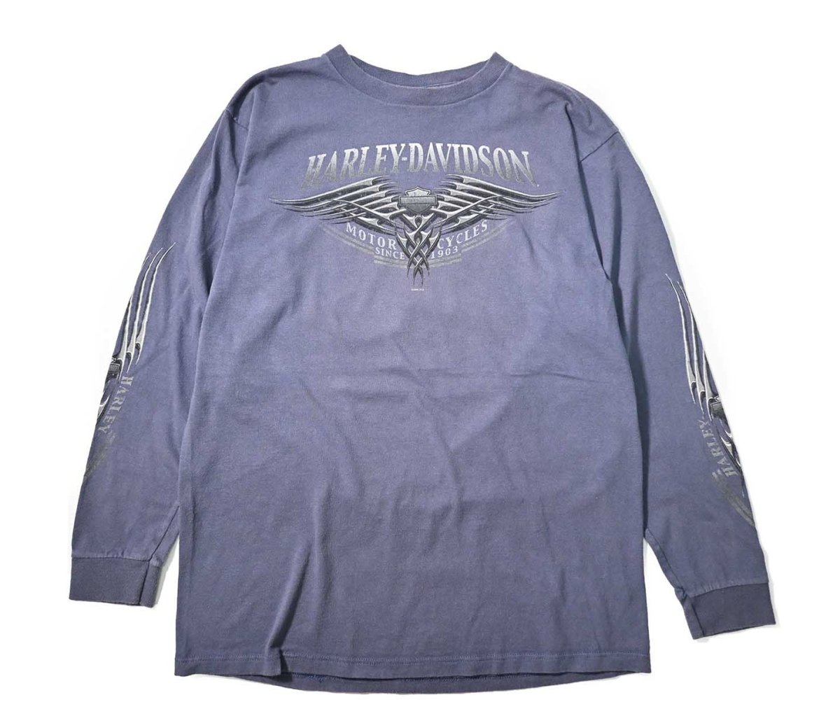 画像1: 00s Used Harley-Davidson L/S Print Tee made in USA (1)