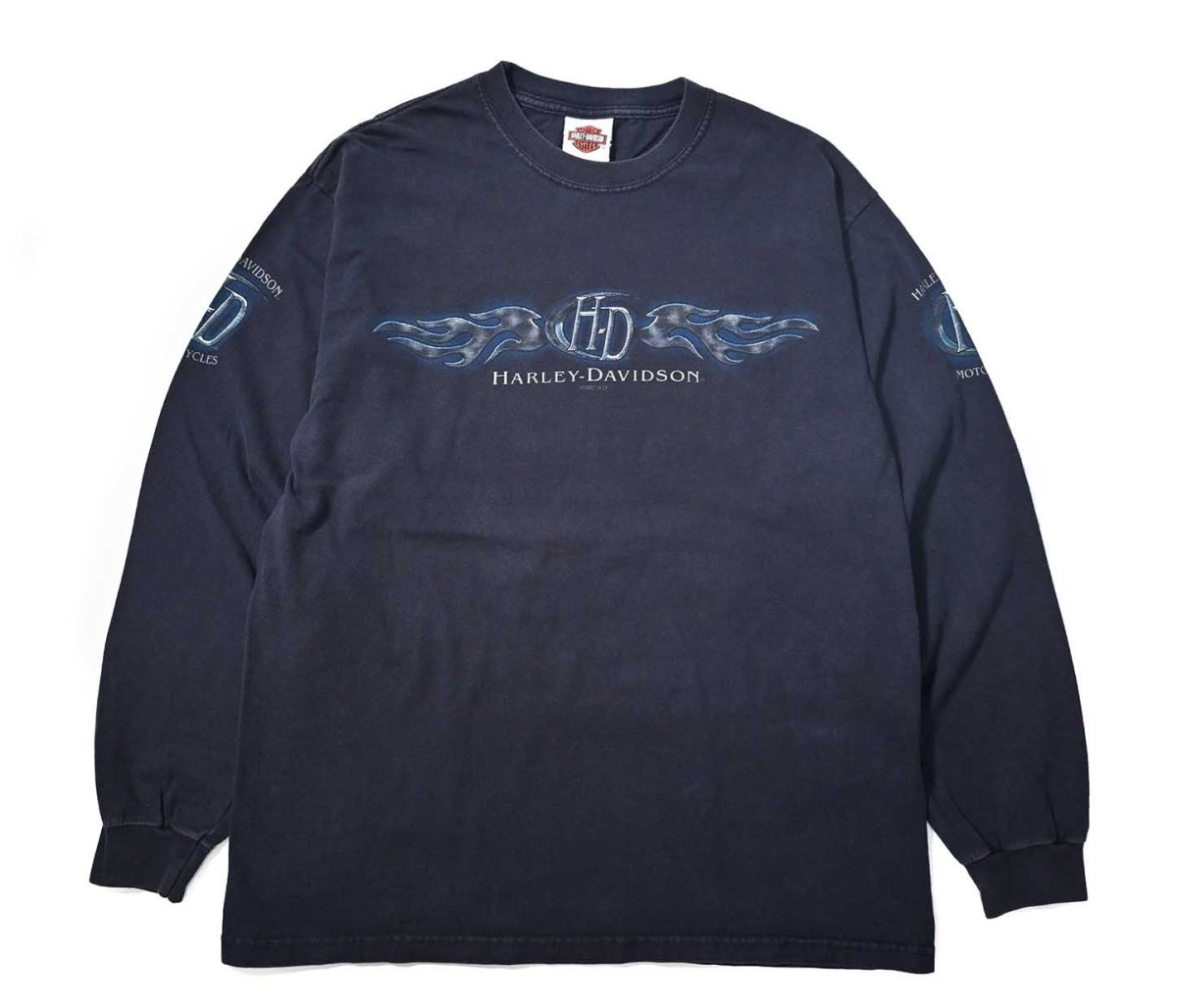 画像1: 00s Used Harley-Davidson L/S Print Tee made in USA (1)