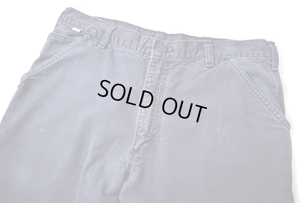 画像2: 18' Used Carhartt FR Duck Carpenter Pants Cut Off Navy カーハート (2)