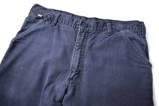 画像2: 18' Used Carhartt FR Duck Carpenter Pants Cut Off Navy カーハート (2)