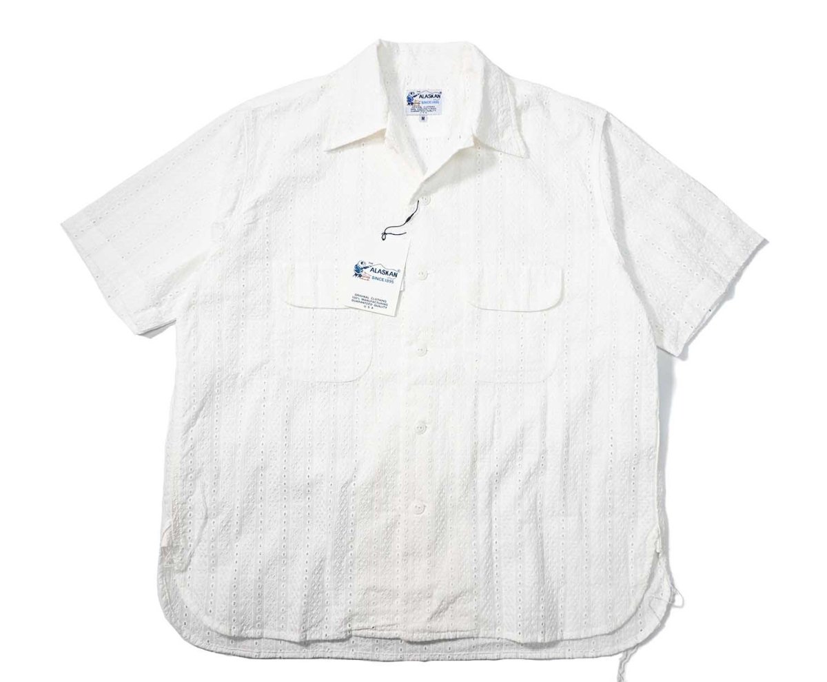画像1: The Alaskan Hakoba Embroidery Open Collar Shirt White (1)