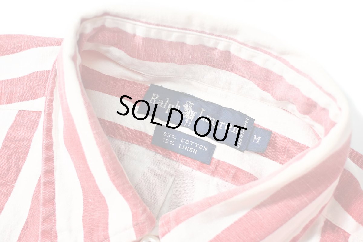 画像4: 90-00s Used Ralph Lauren Stripe B/D Cotton/Linen Shirt (4)
