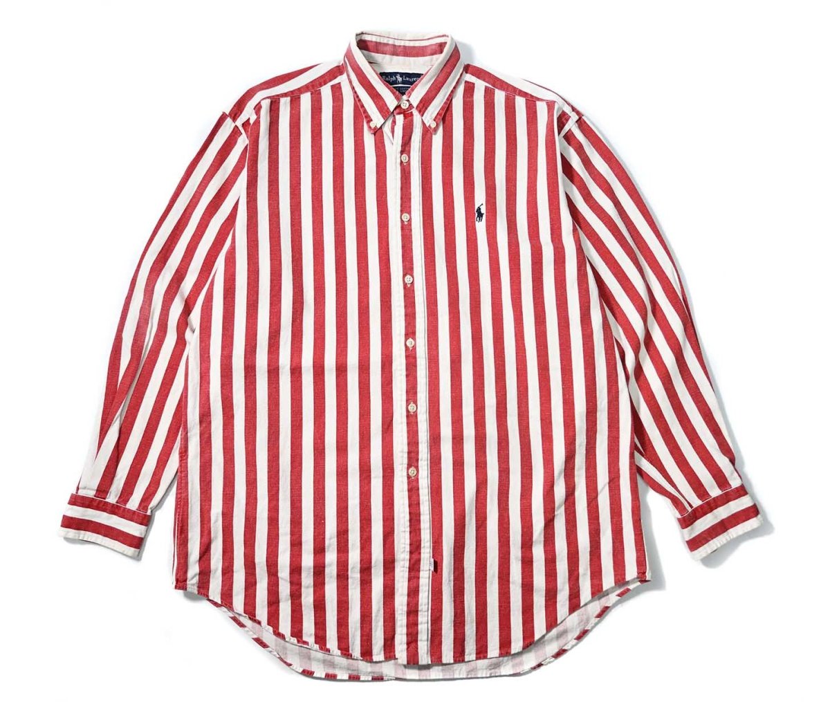 画像1: 90-00s Used Ralph Lauren Stripe B/D Cotton/Linen Shirt (1)