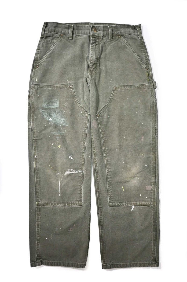 画像1: 08' Used Carhartt Duck Double Knee Carpenter Pants Moss カーハート (1)