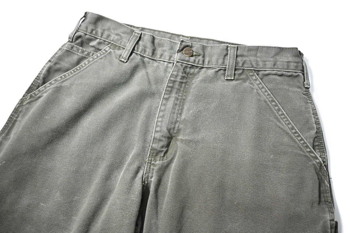 画像2: 10' Used Carhartt Duck Carpenter Pants Moss カーハート (2)
