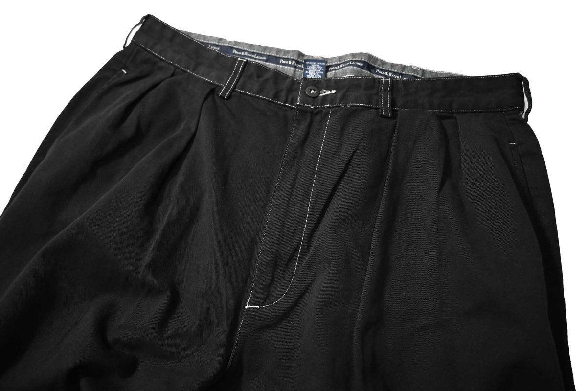 画像2: 90-00s Used Polo Ralph Lauren Pleated Chino Trouser Black Over Dye "Andrew Pant" ラルフローレン (2)